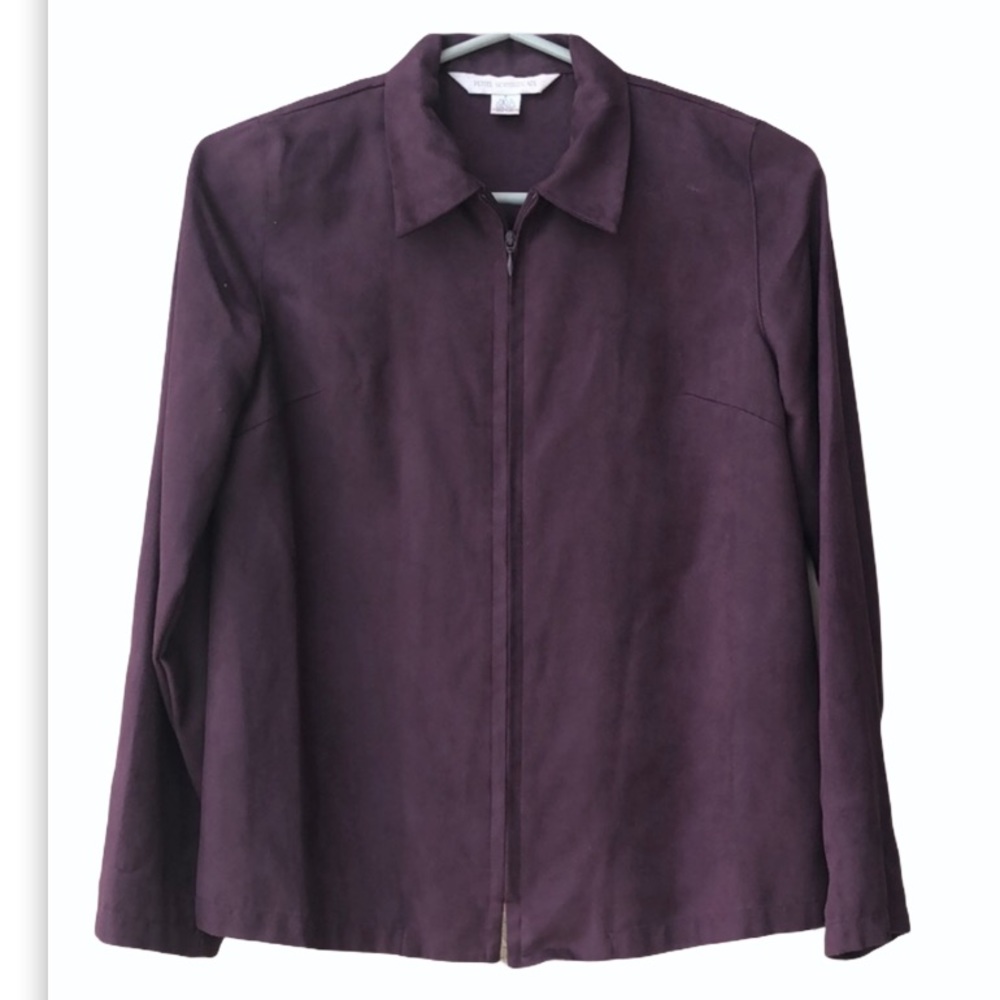 Plum Faux Suede Full Zip Jacket Size PS